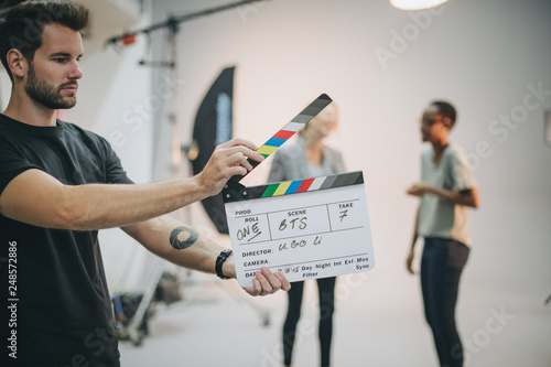Behind the scenes with a clapper board photo