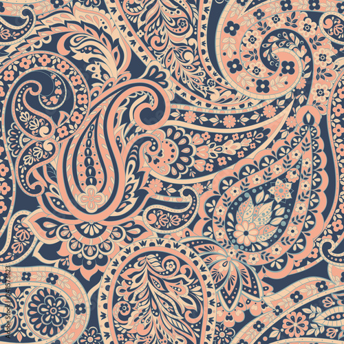 Paisley vector seamless pattern. Fantastic flower  leaves. Textile bohemian print. Batik painting. Vintage