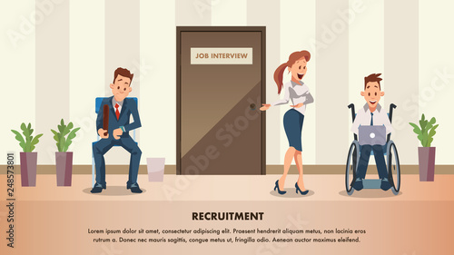Man Wait Job Interview at Door. Disabled Employee