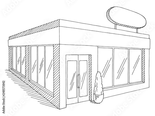 Shop store exterior graphic black white isolated sketch illustration vector