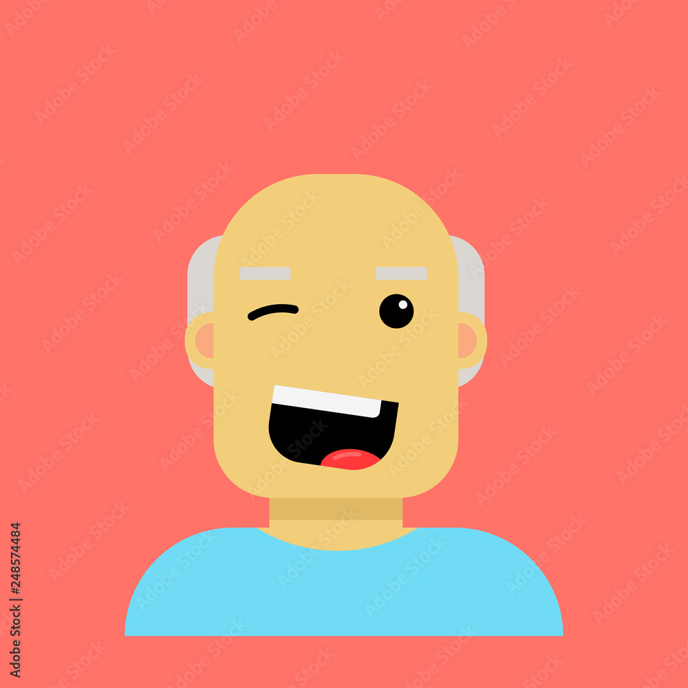 Elderly happy man in cartoon style is winking.