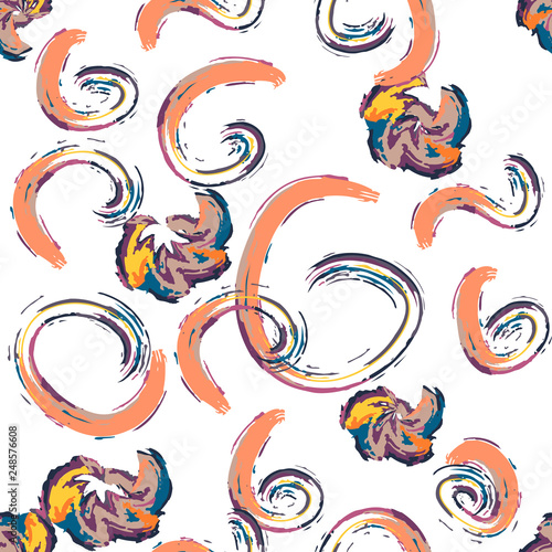 Pattern of curlicues paints. Abstract colorful swirl and circle grunge texture. Artistic modern background