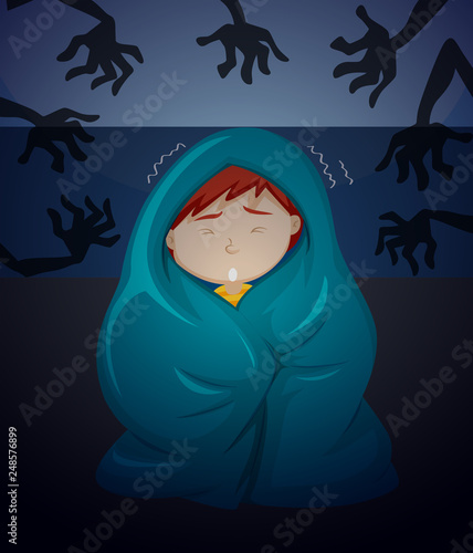 A boy scare of ghost