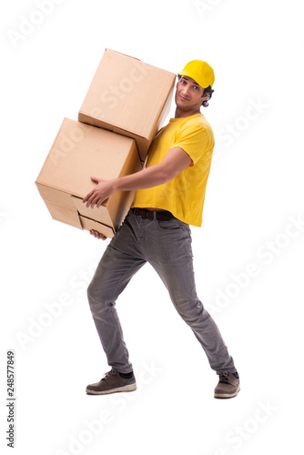 Young male courier with box