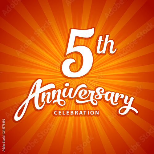 5th anniversary vector template for birthday, wedding or business greeting or invitation card