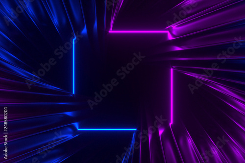 Abstract swirling corridor illuminated by neon lights 3D illustration