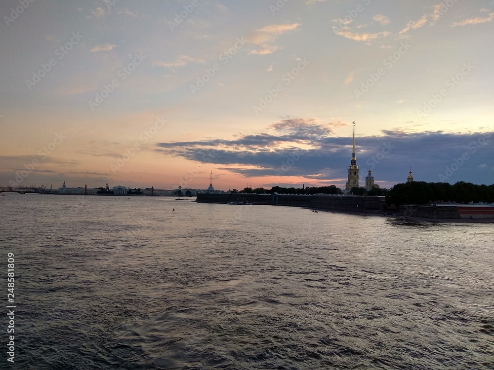 sunset on the river Neva