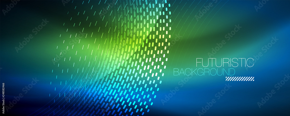 Glowing light particles in dark neon space, magic glow shiny abstract background Glowing light particles in dark neon space, magic glow shiny abstract background