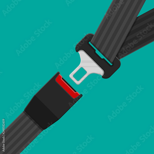 Open and closed safety belt. Seat belt for protection. Lifesaver. Safety equipment for car and plane. Vector illustration in flat style photo
