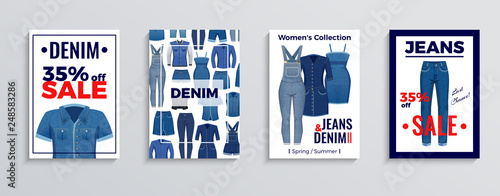 Denim Clothing Posters Banners Set