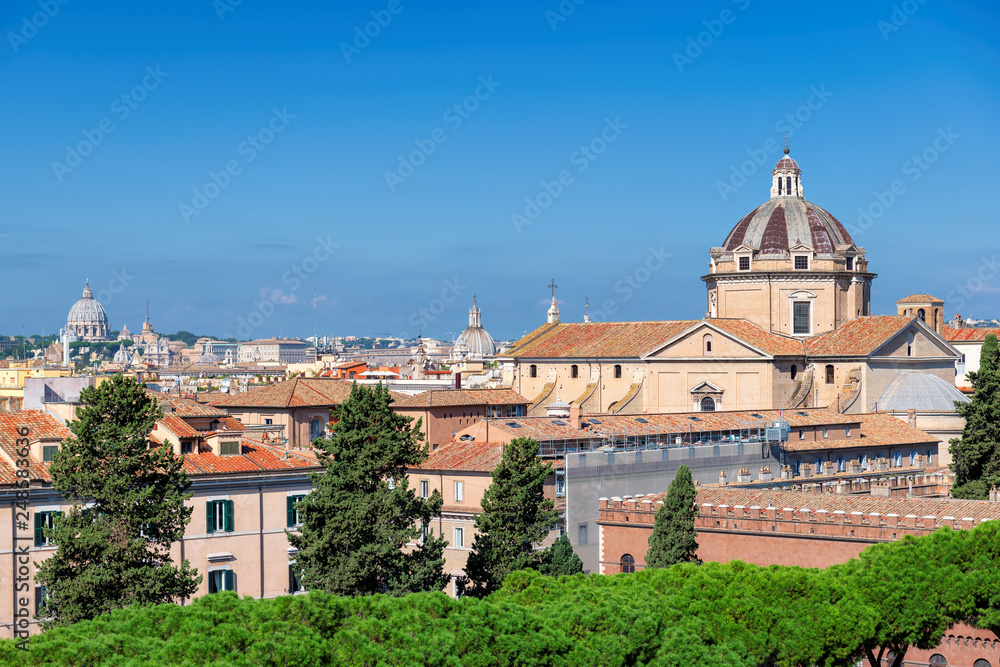 Rome skyline. Rome rooftop view with ancient architecture in Rome, Italy.