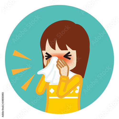 Toddler girl blowing nose with a tissue - Circular icon
