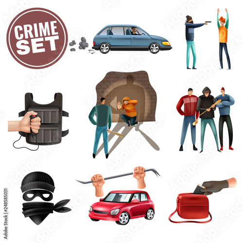 Crime Violence Aggression Icons Set 