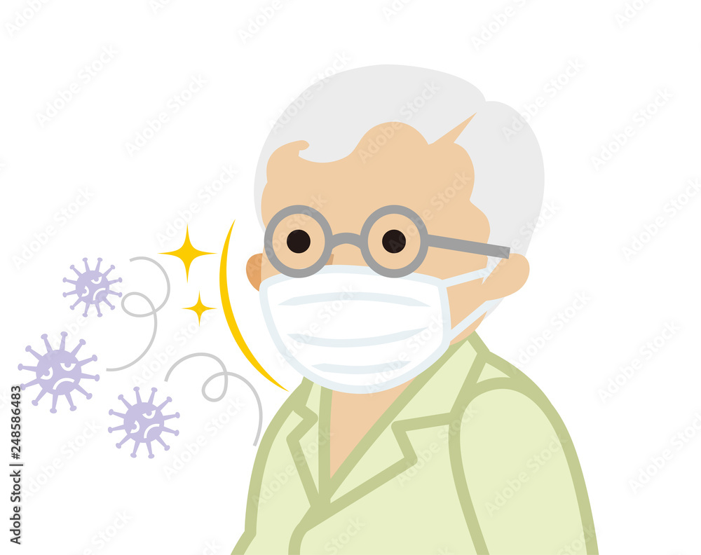 Senior man wearing a mask for prevent flu virus