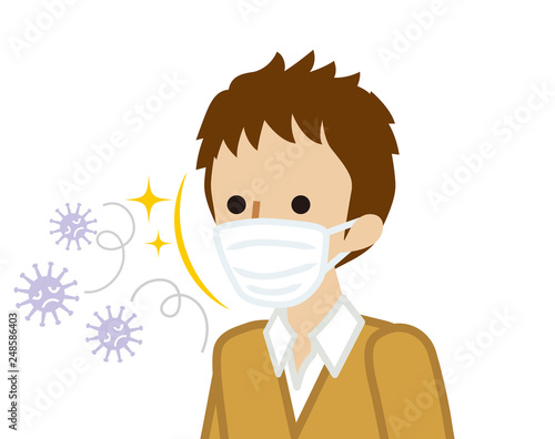 Male student wearing a mask for prevent flu virus