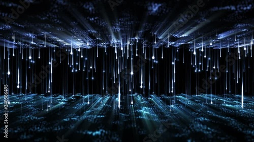 4K Abstract motion background animation shining particles stars sparks and magic dust forming in space wave flow with light rays and projections seamless loop