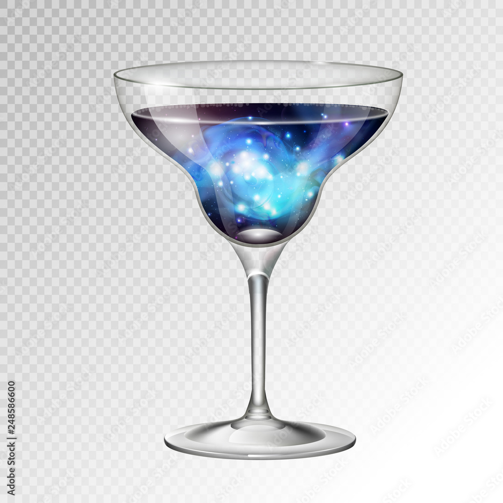 Realistic vector illustration of cocktail margarita glass with space background inside Realistic vector illustration of cocktail margarita glass with space background inside