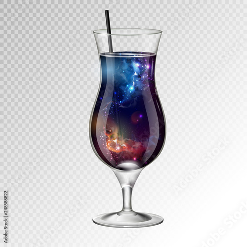 Vector illustration of realistic cocktail tequila sunsire glass with space background inside