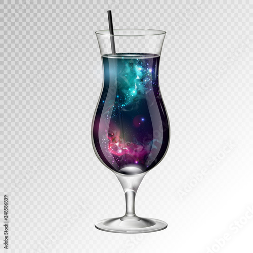 Vector illustration of realistic cocktail tequila sunsire glass with space background inside
