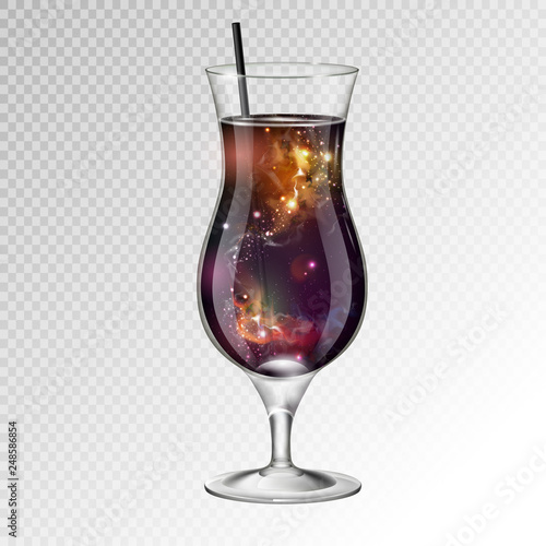 Vector illustration of realistic cocktail tequila sunsire glass with space background inside