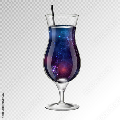 Vector illustration of realistic cocktail tequila sunsire glass with space background inside