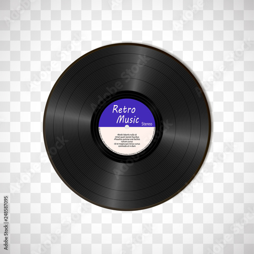 Realistic Black Vinyl Record. Retro Sound Carrier isolated on transparent background