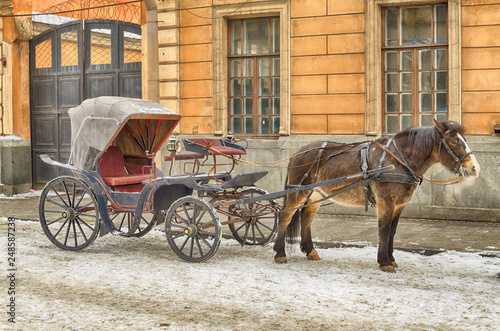 Horse-drawn sleigh waiting for passengers. © borroko72