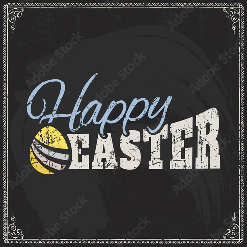 Happy Easter vector text logo on blackboard