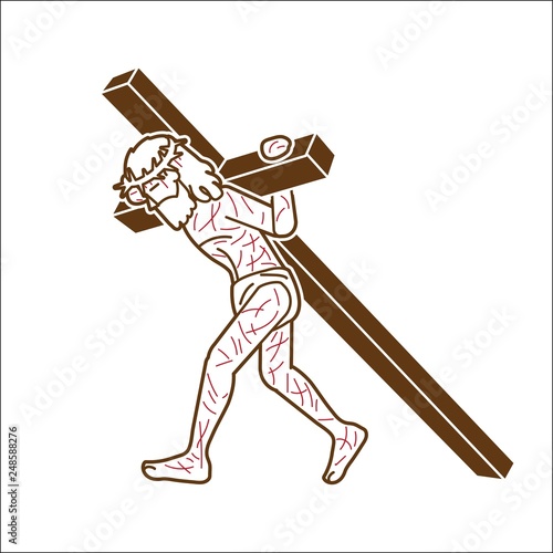 Jesus Christ carrying cross cartoon graphic vector