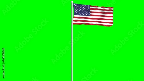 United States of America USA Flag Waving on Wind Loopable Green Screen Matte