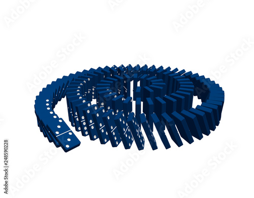 Spiral of falling dominoes. Isolated on white background. Vector illustration.