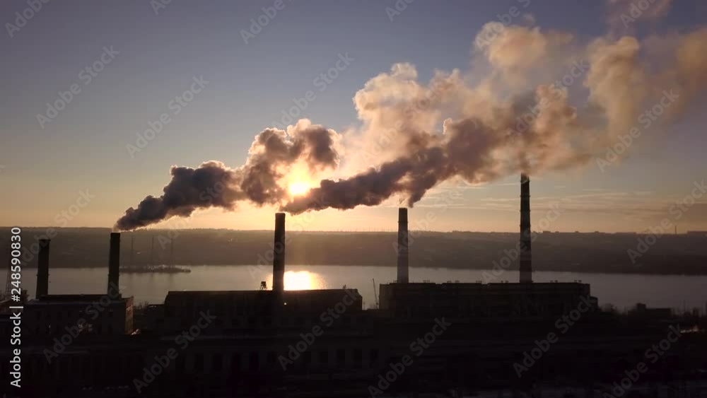Smoke from factory chimneys on background of sunset sky 001 Smoke from factory chimneys on background of sunset sky 001