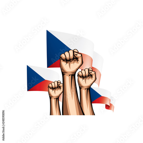 Czechia flag and hand on white background. Vector illustration