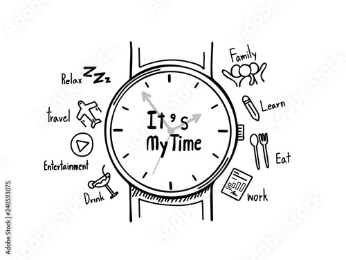 Doodle draw by hand is own time management. Vector illustration eps10.