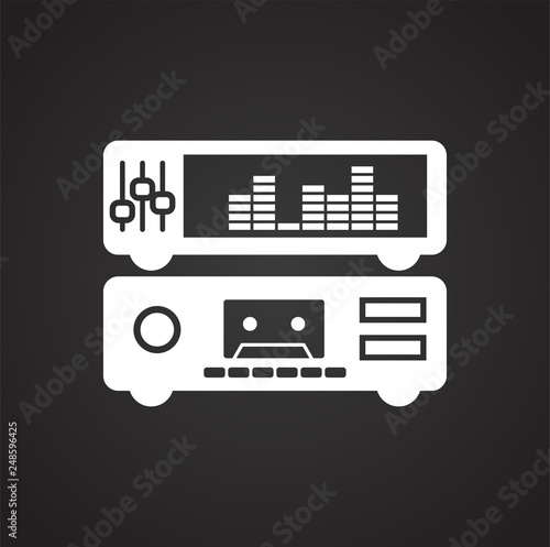 Cassette player icon on black background for graphic and web design, Modern simple vector sign. Internet concept. Trendy symbol for website design web button or mobile app photo