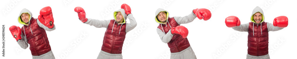 Man wearing boxing gloves isolated on white Man wearing boxing gloves isolated on white