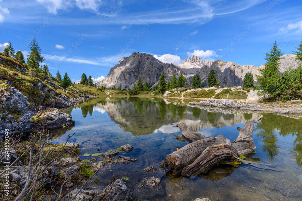 lago limides beautiful lake in Dolomite Italy,mountain landscape