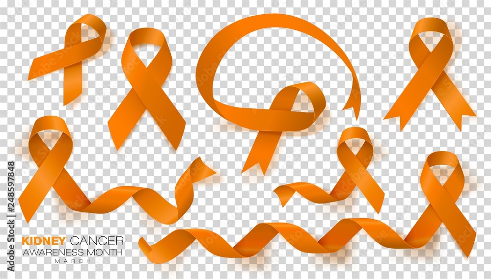 National Kidney Cancer Awareness Month. Orange Color Ribbon Isolated On