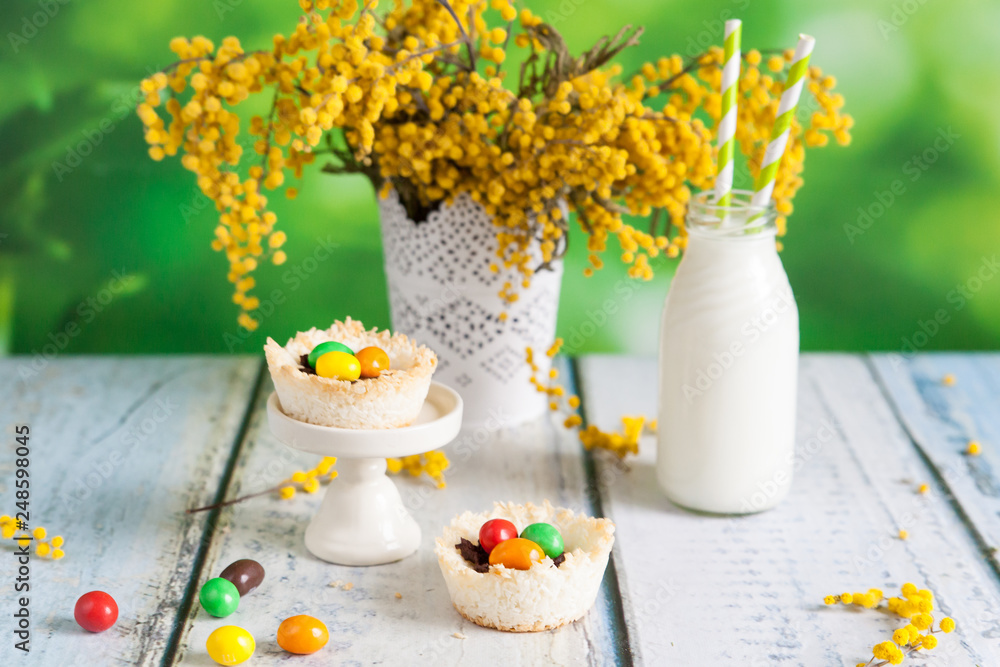 Coconut nests filled with Easter eggs Coconut nests filled with Easter eggs