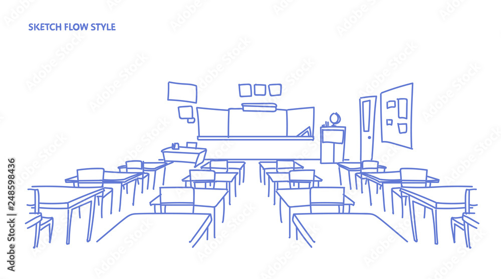 empty school class room interior board desk sketch flow style ...