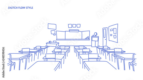 empty school class room interior board desk sketch flow style horizontal