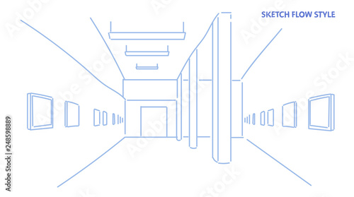 modern art gallery creative contemporary paintings artworks or exhibits empty no people museum interior sketch flow style horizontal vector illustration