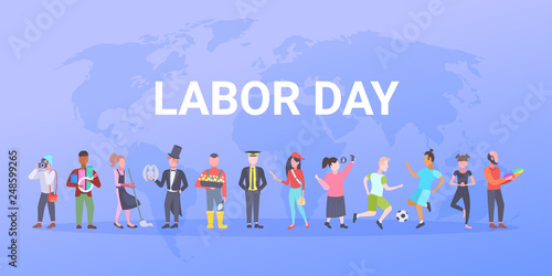 Labor day poster people of different professional