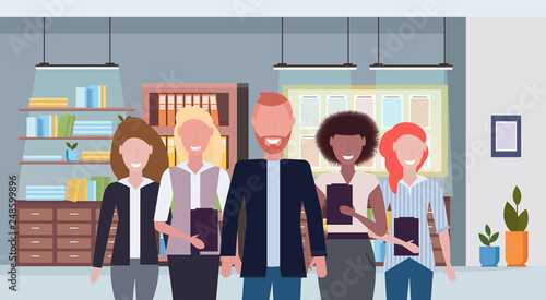 businesspeople standing together mix race business people team happy colleagues successful teamwork concept office conference room interior flat portrait horizontal