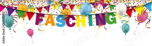 Fasching Banner mit Konfetti und Luftballons