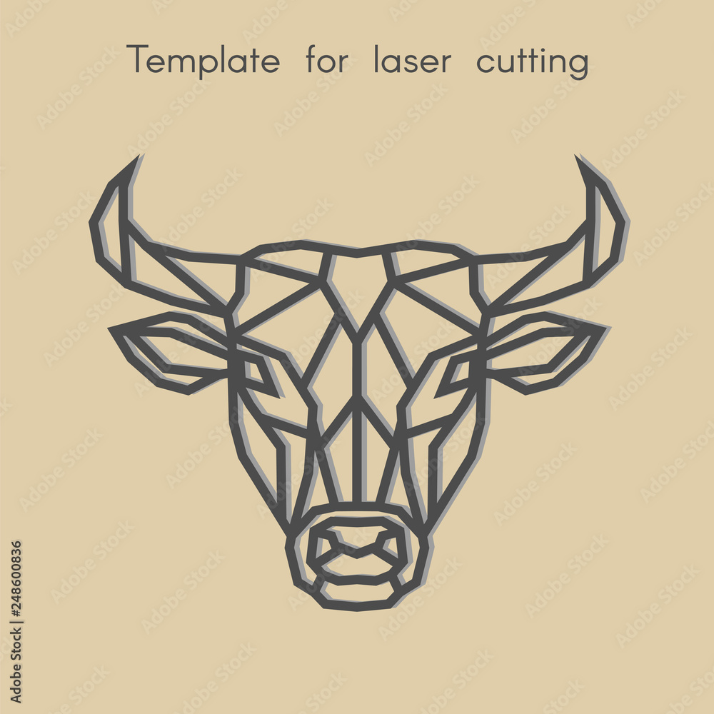 Template animal for laser cutting. Abstract geometric bull for cut. Stencil  for decorative panel of wood, metal, paper. Vector illustration. Stock  Vector | Adobe Stock