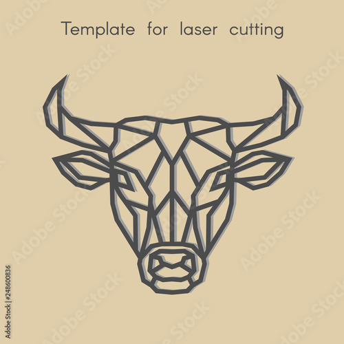   Template animal for laser cutting. Abstract geometric bull for cut. Stencil for decorative panel of wood, metal, paper. Vector illustration.