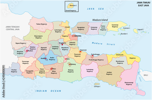 Jawa Timur, East Java administrative and political vector map, Indonesia