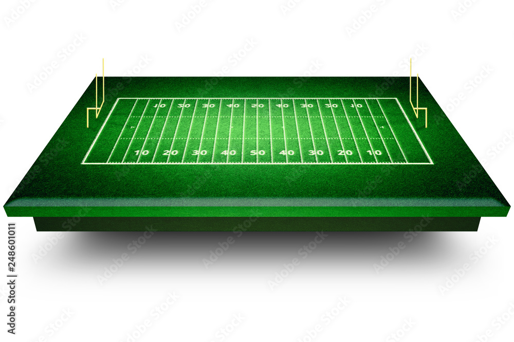 Perspective of football field. Football stadium with white lines marking the pitch. Perspective elements.Ragby football field with white lines marking the pitch. 3d illustration.