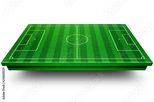 Perspective of football field, Soccer field collection. Football stadium with white lines marking the pitch. Perspective elements. 3d illustration. © oobqoo